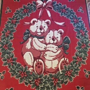 Fieldcrest Christmas Bears Woven Tapestry Throw Blanket VTG Holiday Grandma-core